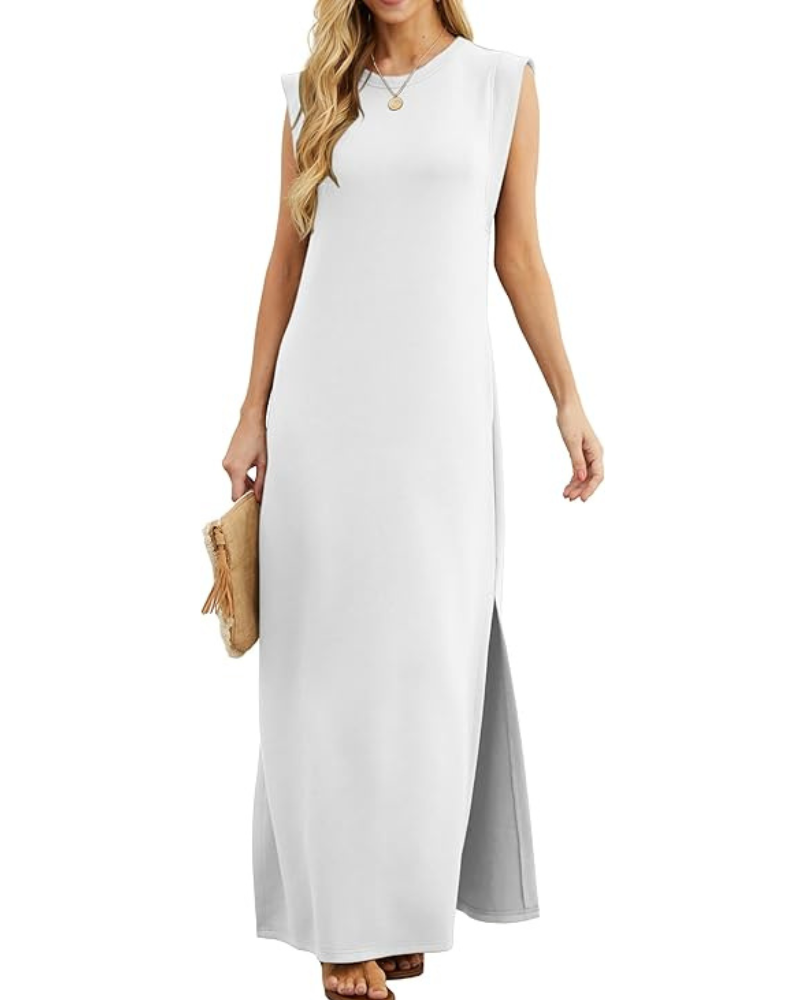 Tulip Long Dress for Women – Sleeveless, Round Neck & Pockets, Flowy Elegant Summer
