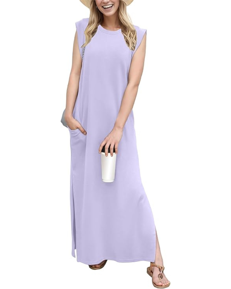 Tulip Long Dress for Women – Sleeveless, Round Neck & Pockets, Flowy Elegant Summer