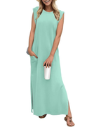 Tulip Long Dress for Women – Sleeveless, Round Neck & Pockets, Flowy Elegant Summer