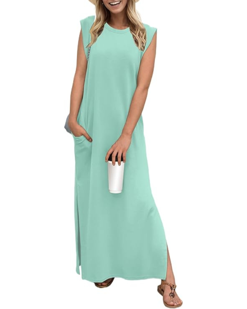 Tulip Long Dress for Women – Sleeveless, Round Neck & Pockets, Flowy Elegant Summer
