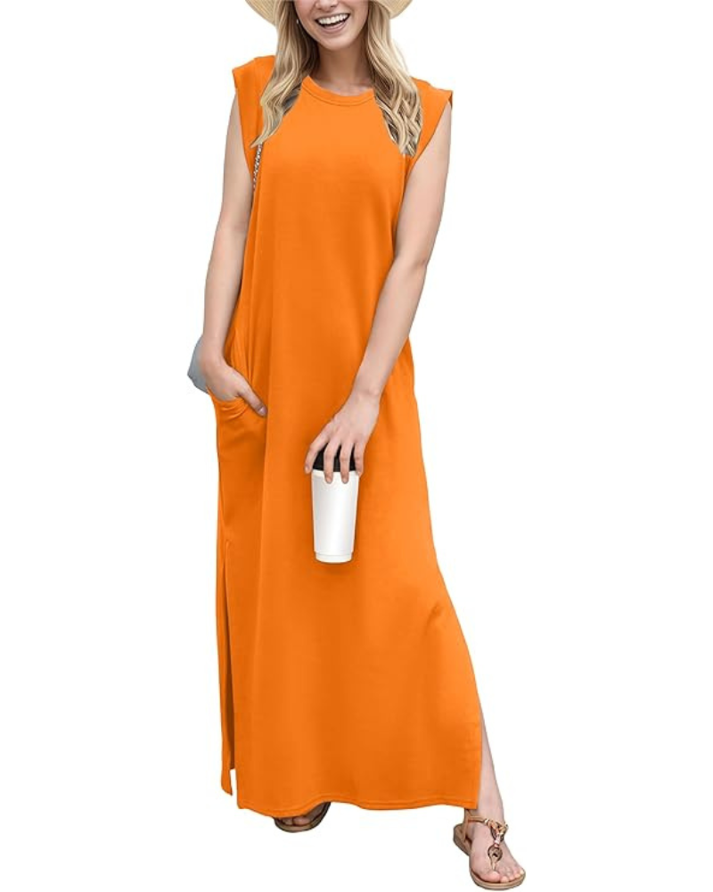 Tulip Long Dress for Women – Sleeveless, Round Neck & Pockets, Flowy Elegant Summer