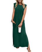 Tulip Long Dress for Women – Sleeveless, Round Neck & Pockets, Flowy Elegant Summer
