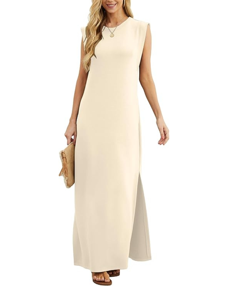Tulip Long Dress for Women – Sleeveless, Round Neck & Pockets, Flowy Elegant Summer