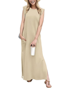 Tulip Long Dress for Women – Sleeveless, Round Neck & Pockets, Flowy Elegant Summer