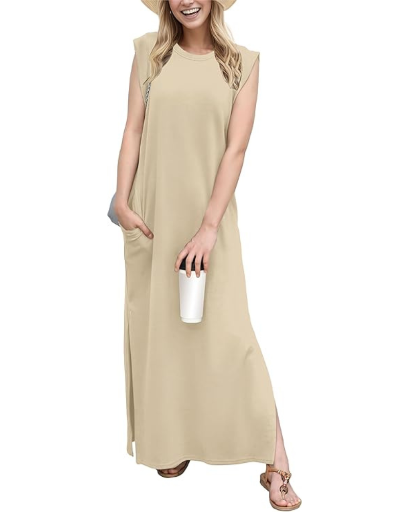 Tulip Long Dress for Women – Sleeveless, Round Neck & Pockets, Flowy Elegant Summer