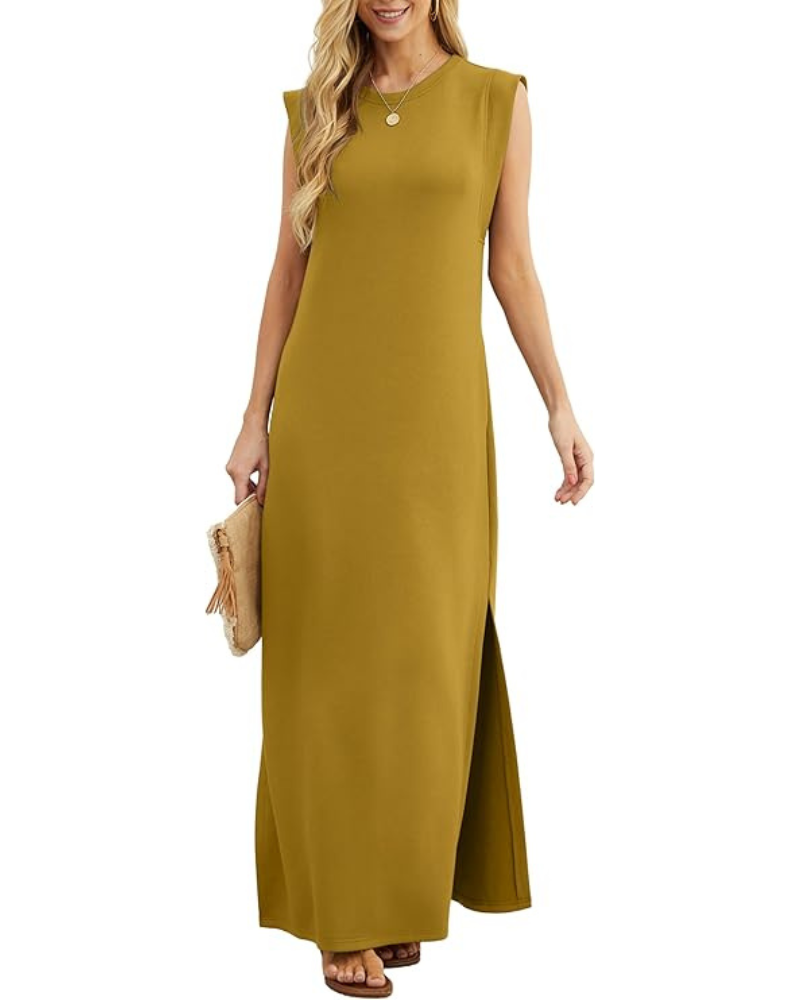 Tulip Long Dress for Women – Sleeveless, Round Neck & Pockets, Flowy Elegant Summer
