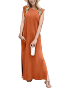 Tulip Long Dress for Women – Sleeveless, Round Neck & Pockets, Flowy Elegant Summer