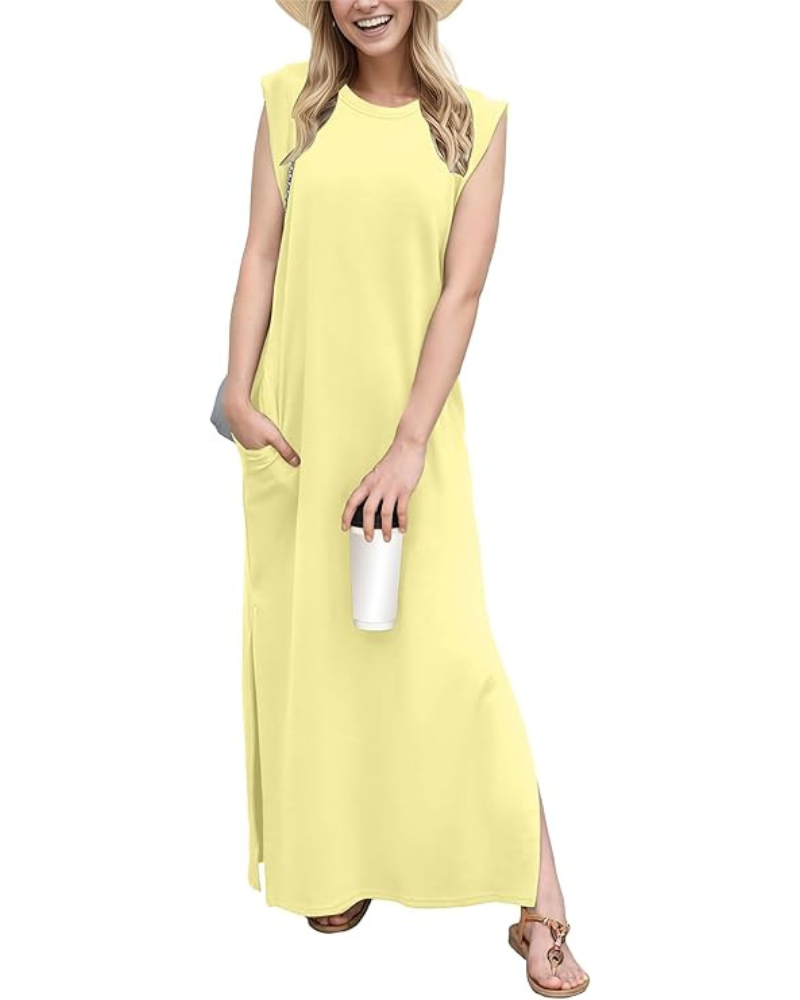 Tulip Long Dress for Women – Sleeveless, Round Neck & Pockets, Flowy Elegant Summer