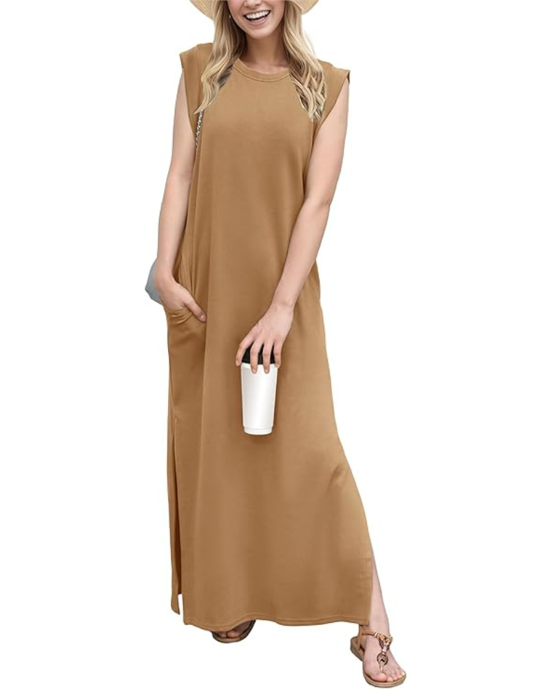 Tulip Long Dress for Women – Sleeveless, Round Neck & Pockets, Flowy Elegant Summer