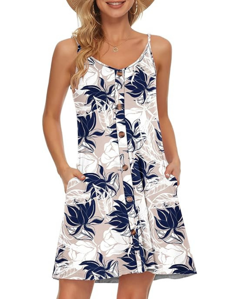 Gabbie Summer Dress for Women – Thin Straps, V-Neck & Pockets, Flowy Cut, Beach
