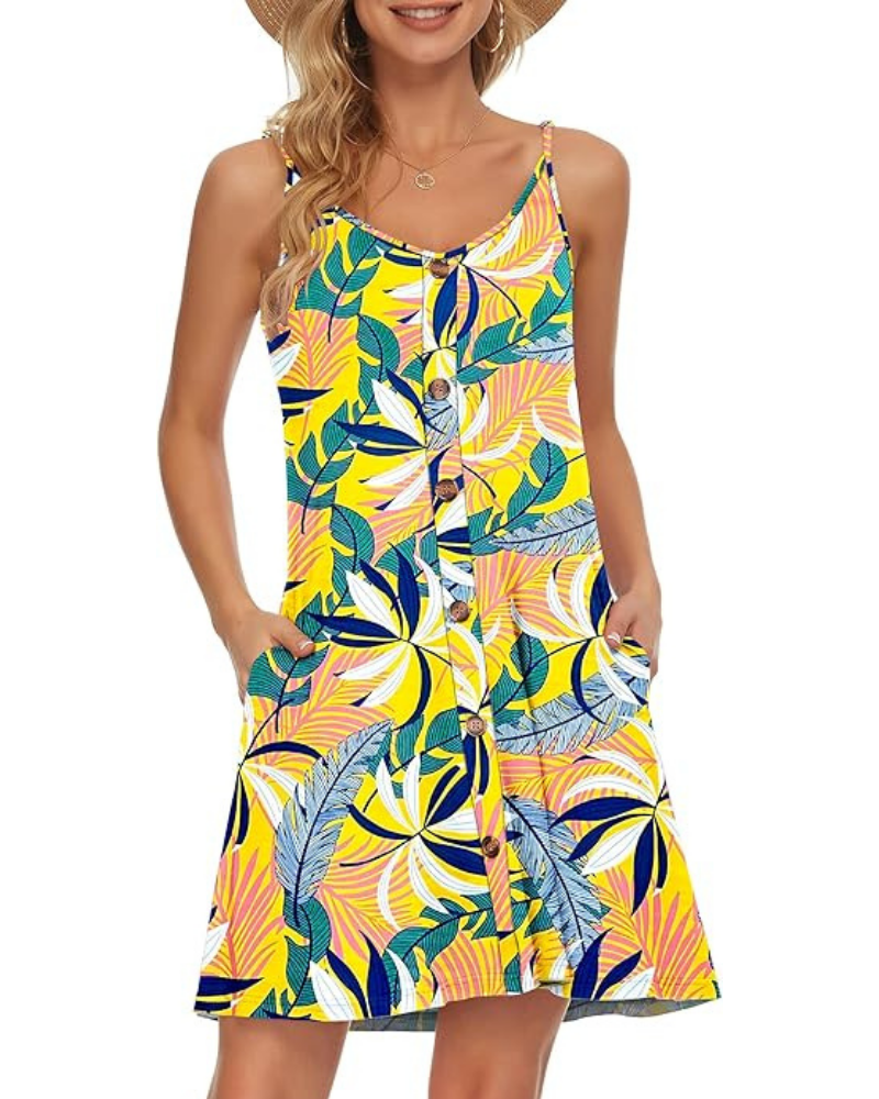 Gabbie Summer Dress for Women – Thin Straps, V-Neck & Pockets, Flowy Cut, Beach