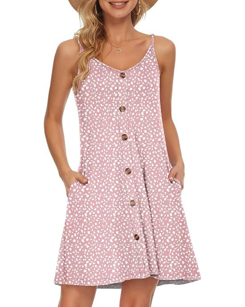 Gabbie Summer Dress for Women – Thin Straps, V-Neck & Pockets, Flowy Cut, Beach