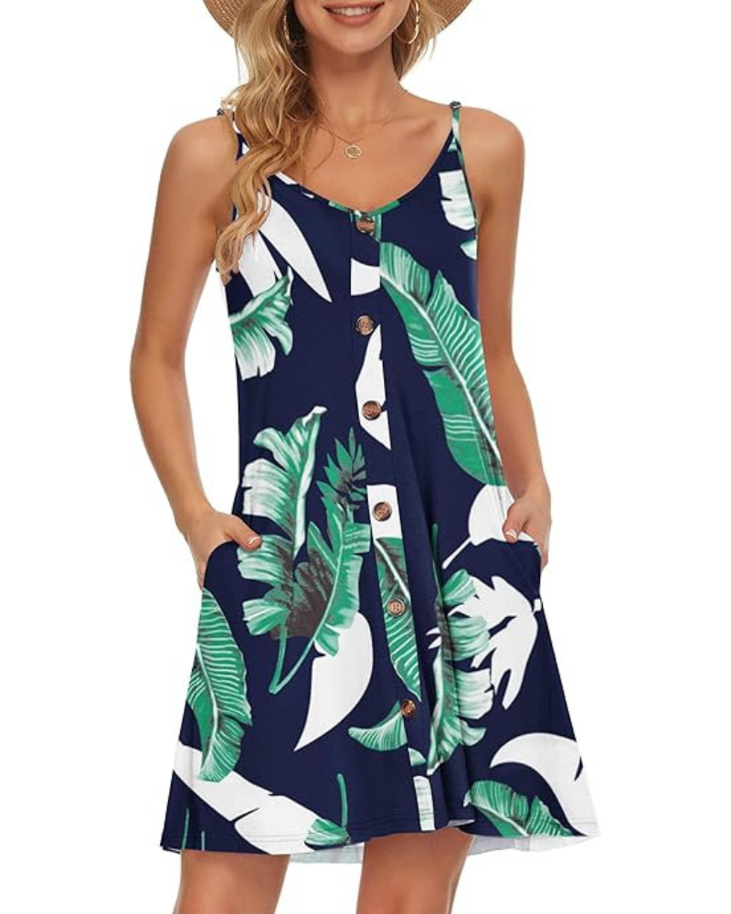Gabbie Summer Dress for Women – Thin Straps, V-Neck & Pockets, Flowy Cut, Beach