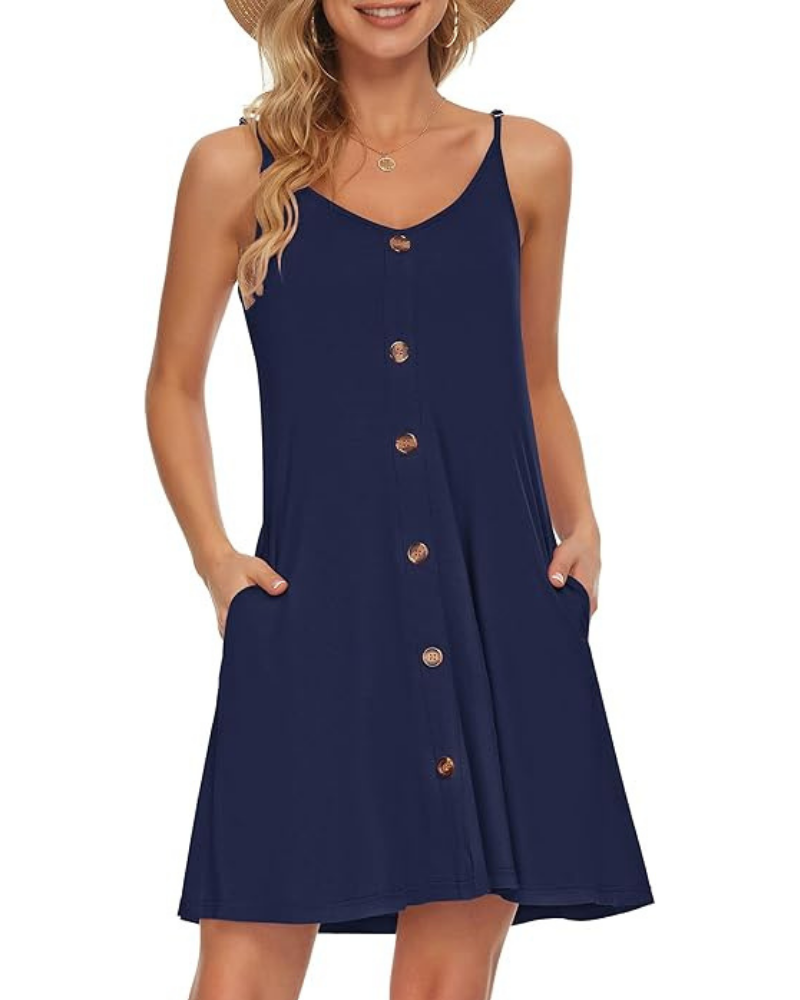 Gabbie Summer Dress for Women – Thin Straps, V-Neck & Pockets, Flowy Cut, Beach