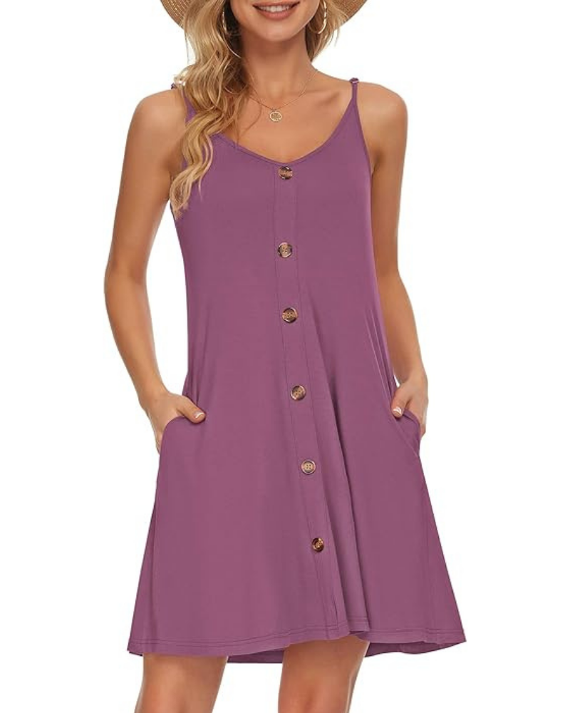 Gabbie Summer Dress for Women – Thin Straps, V-Neck & Pockets, Flowy Cut, Beach