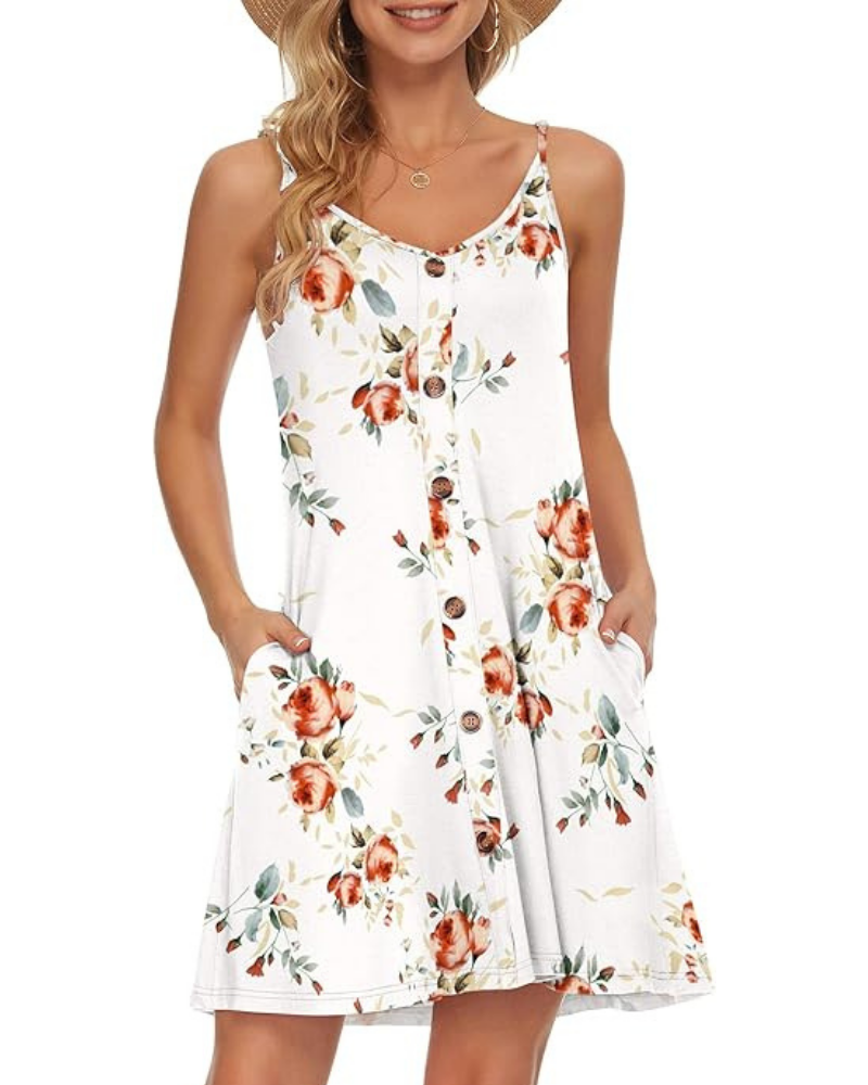 Gabbie Summer Dress for Women – Thin Straps, V-Neck & Pockets, Flowy Cut, Beach
