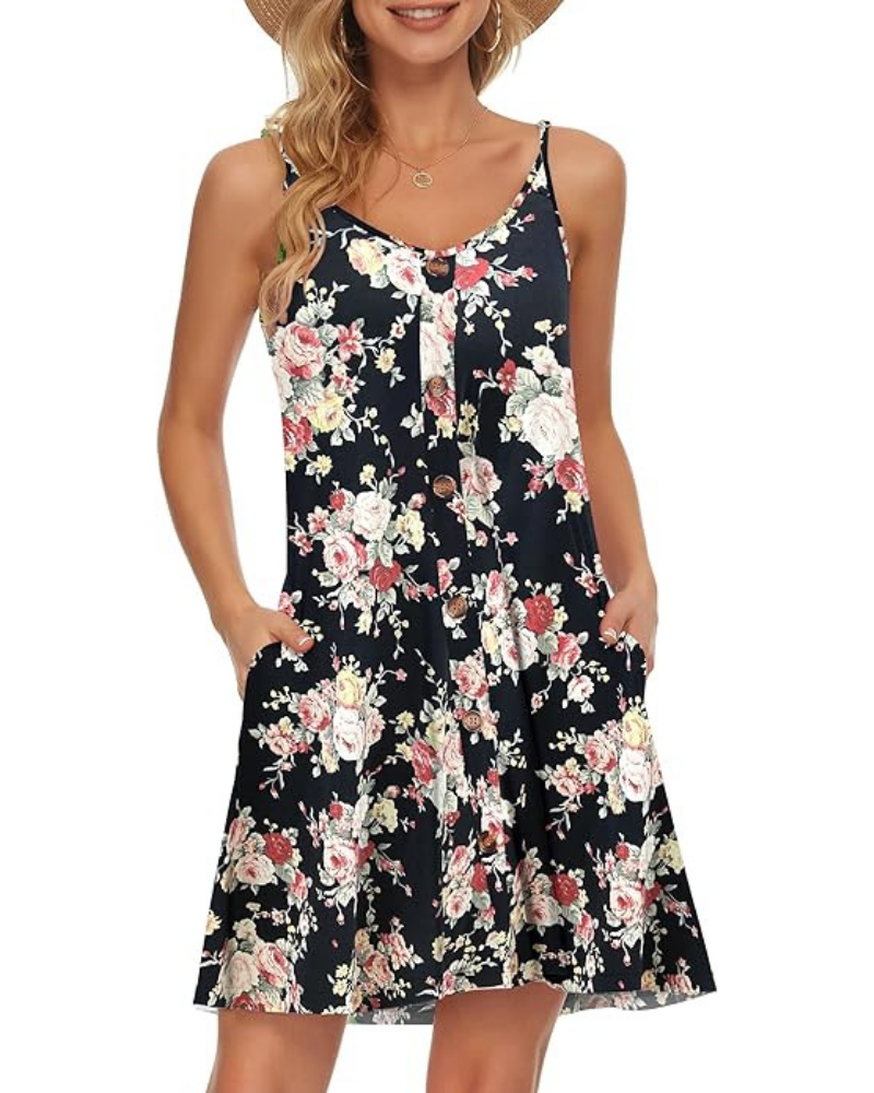 Gabbie Summer Dress for Women – Thin Straps, V-Neck & Pockets, Flowy Cut, Beach