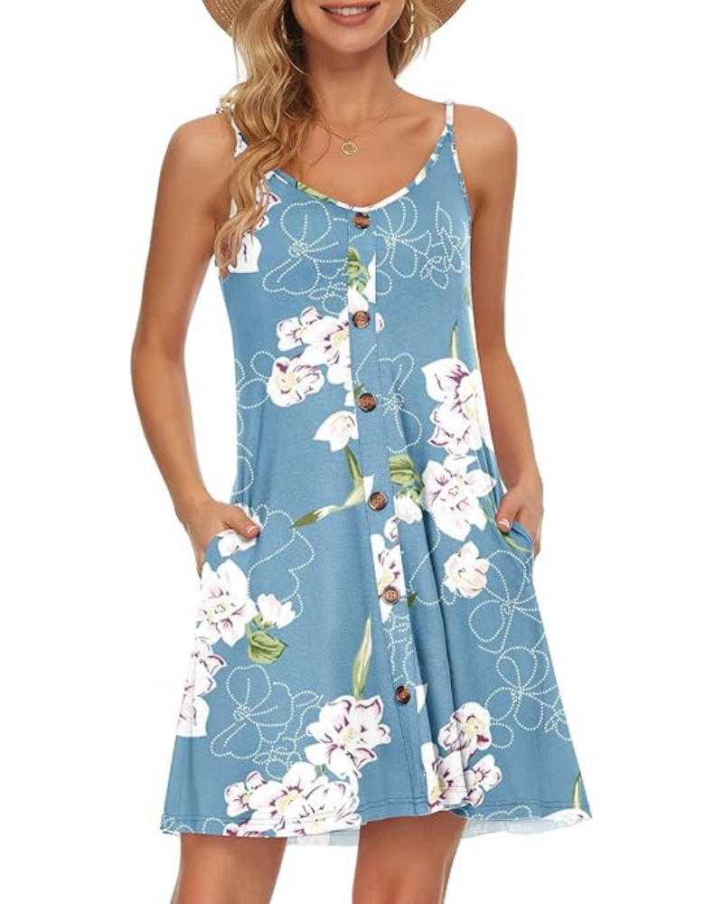 Gabbie Summer Dress for Women – Thin Straps, V-Neck & Pockets, Flowy Cut, Beach