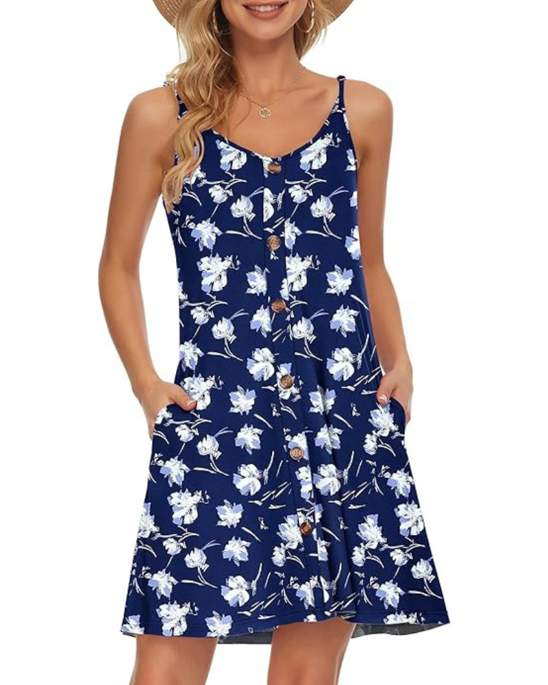 Gabbie Summer Dress for Women – Thin Straps, V-Neck & Pockets, Flowy Cut, Beach