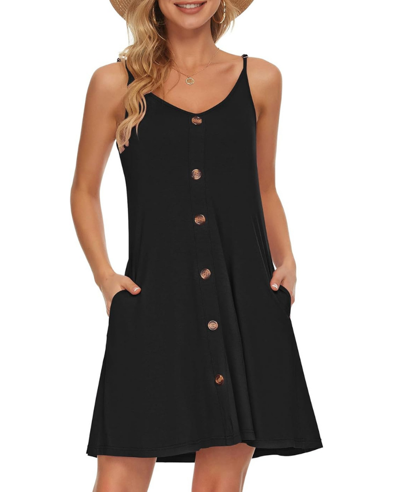 Gabbie Summer Dress for Women – Thin Straps, V-Neck & Pockets, Flowy Cut, Beach