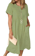 Jessa Dress for Women – Cotton Linen V-Neck, Loose A-Line Cut & Pockets, Midi Summer