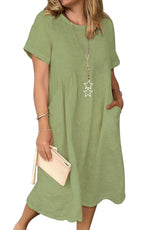Jessa Dress for Women – Cotton Linen V-Neck, Loose A-Line Cut & Pockets, Midi Summer