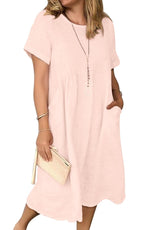 Jessa Dress for Women – Cotton Linen V-Neck, Loose A-Line Cut & Pockets, Midi Summer