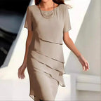 Elena Midi Dress for Women – Elegant Chiffon Dress with Tiered Design & Refined Details