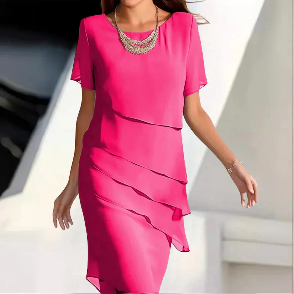 Elena Midi Dress for Women – Elegant Chiffon Dress with Tiered Design & Refined Details