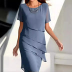 Elena Midi Dress for Women – Elegant Chiffon Dress with Tiered Design & Refined Details