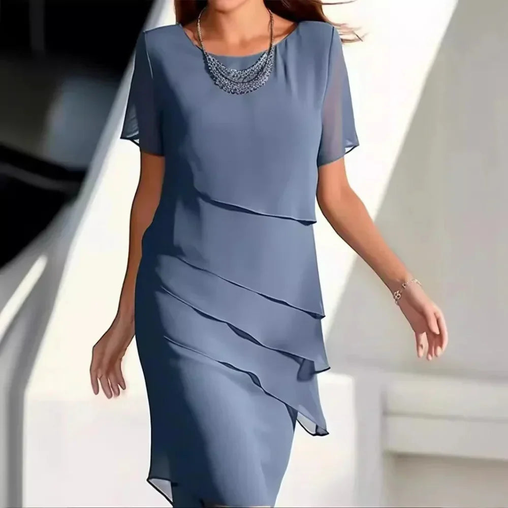 Elena Midi Dress for Women – Elegant Chiffon Dress with Tiered Design & Refined Details