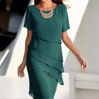 Elena Midi Dress for Women – Elegant Chiffon Dress with Tiered Design & Refined Details