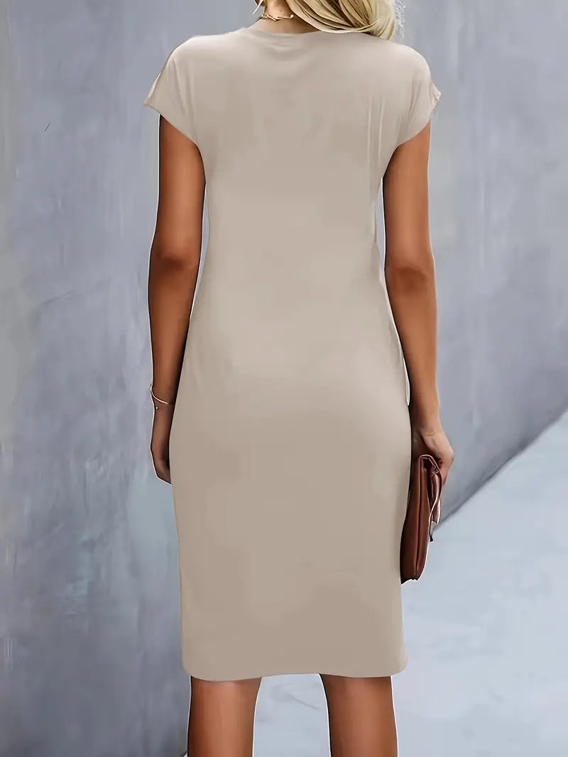 Mylene Midi Dress for Women – Elegant Flattering Cut & Round Neck, Available in Several Colors