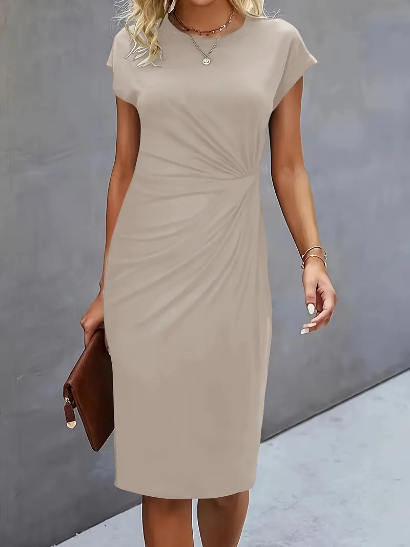 Mylene Midi Dress for Women – Elegant Flattering Cut & Round Neck, Available in Several Colors