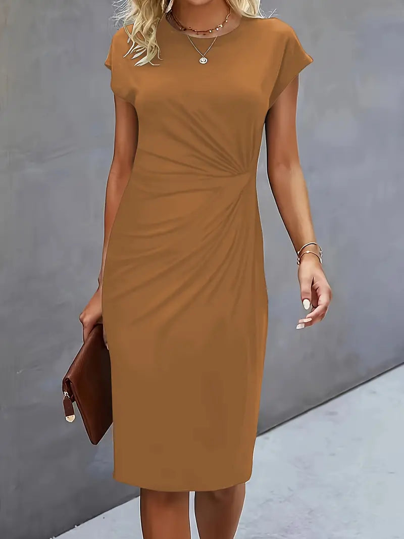 Mylene Midi Dress for Women – Elegant Flattering Cut & Round Neck, Available in Several Colors