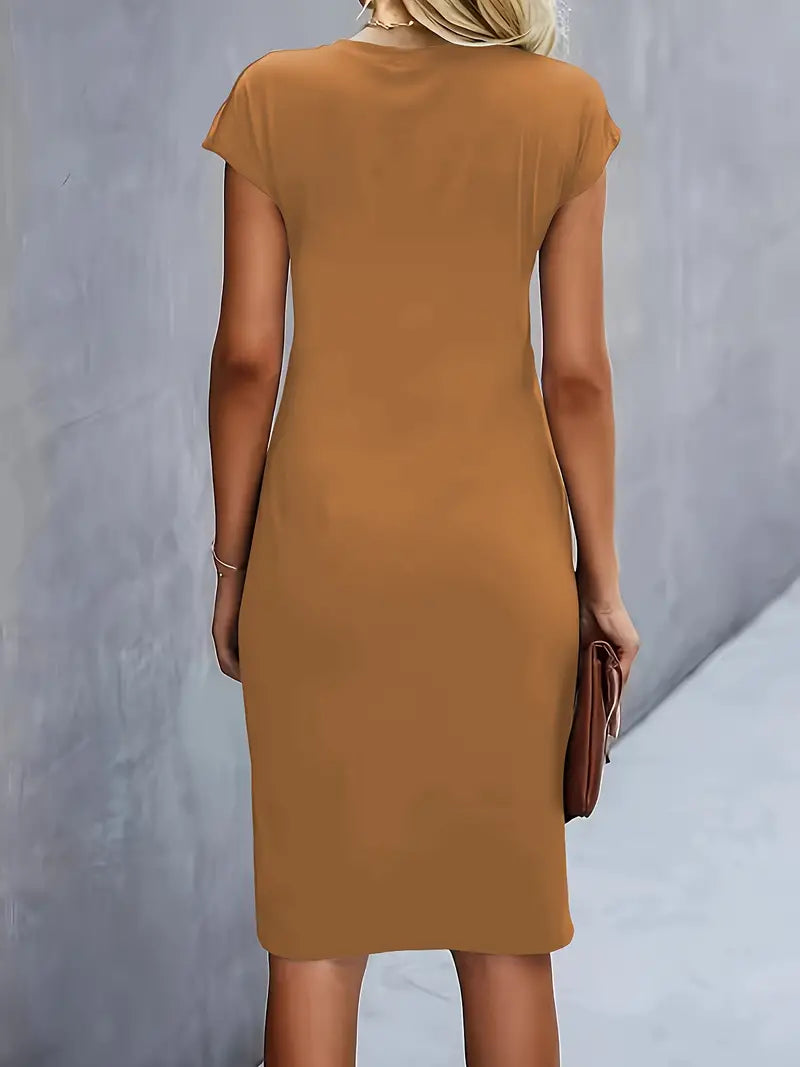 Mylene Midi Dress for Women – Elegant Flattering Cut & Round Neck, Available in Several Colors