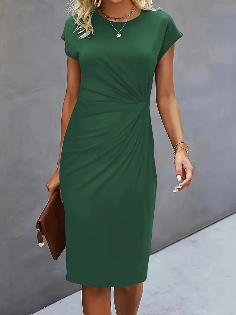 Mylene Midi Dress for Women – Elegant Flattering Cut & Round Neck, Available in Several Colors