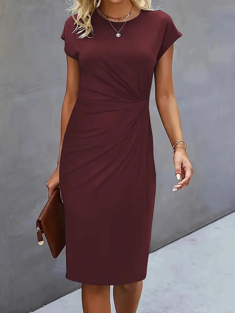 Mylene Midi Dress for Women – Elegant Flattering Cut & Round Neck, Available in Several Colors