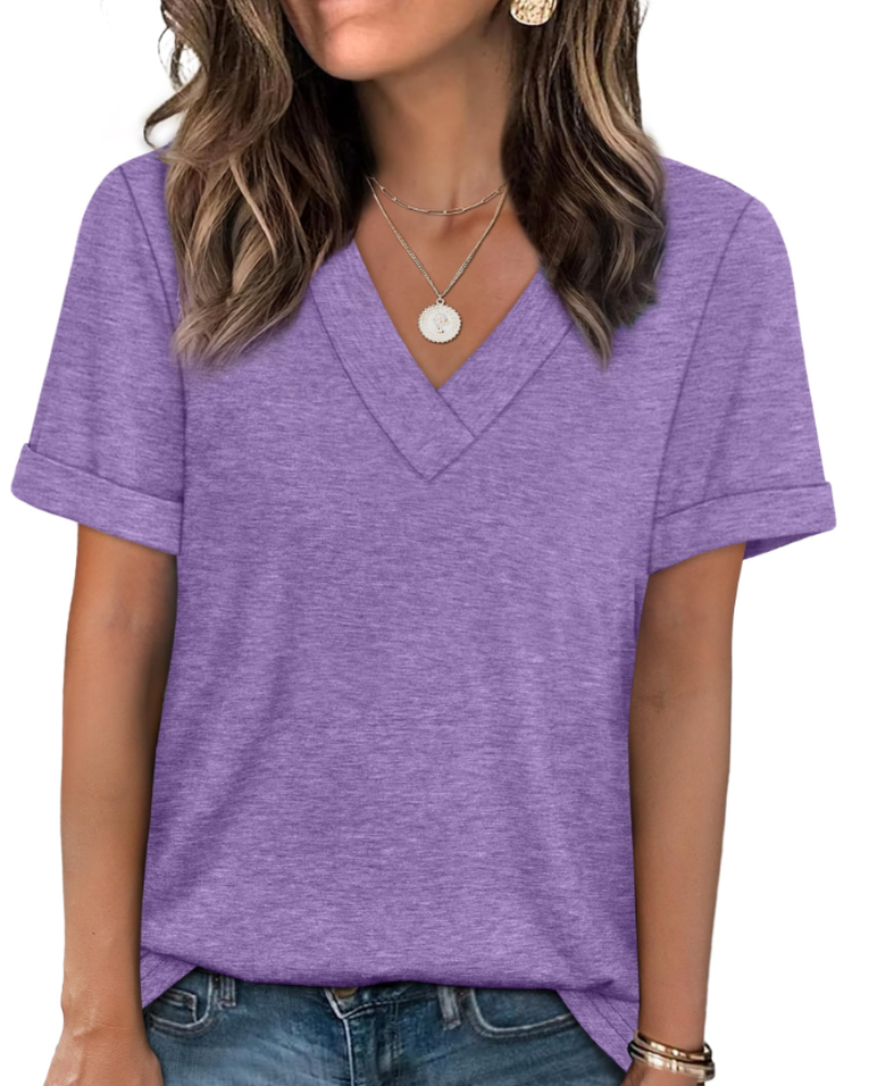 Elowin T-Shirt for Women – Casual Chic V-Neck Top, Comfortable Cut & Breathable Fabric, Summer