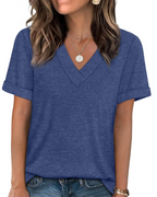 Elowin T-Shirt for Women – Casual Chic V-Neck Top, Comfortable Cut & Breathable Fabric, Summer