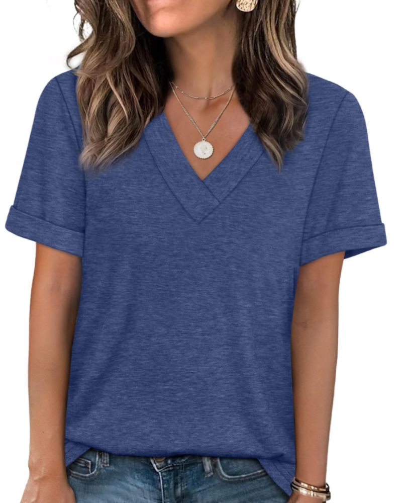 Elowin T-Shirt for Women – Casual Chic V-Neck Top, Comfortable Cut & Breathable Fabric, Summer
