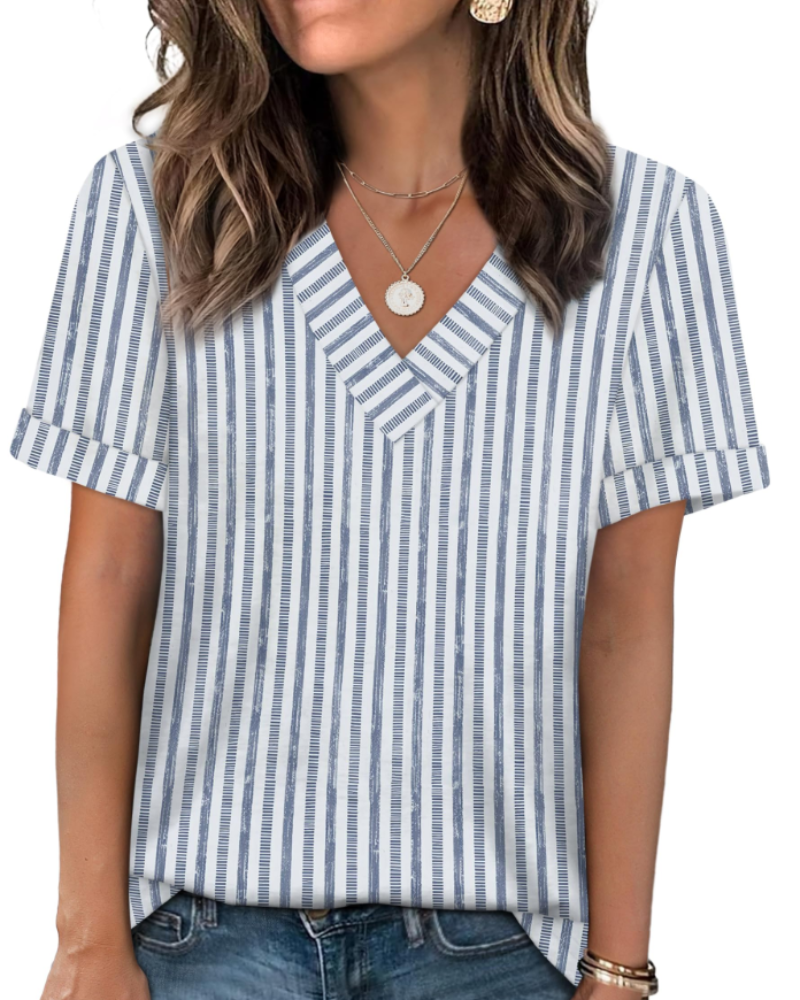 Elowin T-Shirt for Women – Casual Chic V-Neck Top, Comfortable Cut & Breathable Fabric, Summer