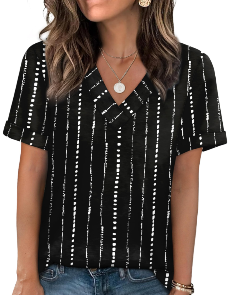 Elowin T-Shirt for Women – Casual Chic V-Neck Top, Comfortable Cut & Breathable Fabric, Summer