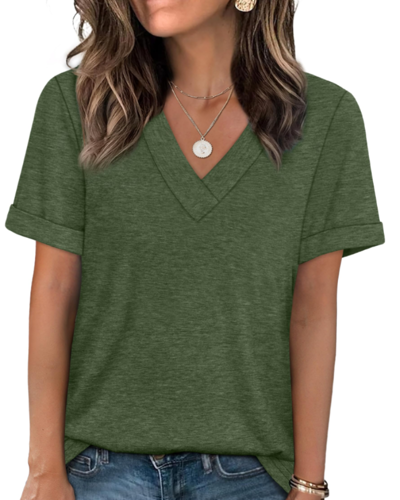 Elowin T-Shirt for Women – Casual Chic V-Neck Top, Comfortable Cut & Breathable Fabric, Summer