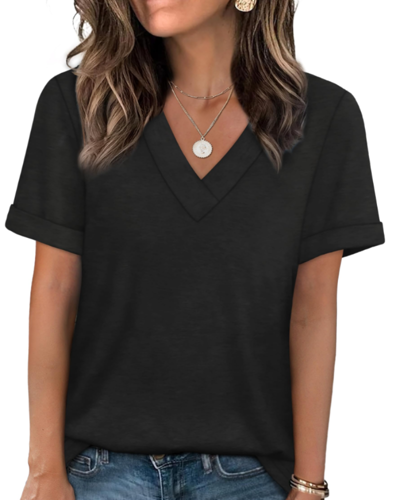 Elowin T-Shirt for Women – Casual Chic V-Neck Top, Comfortable Cut & Breathable Fabric, Summer