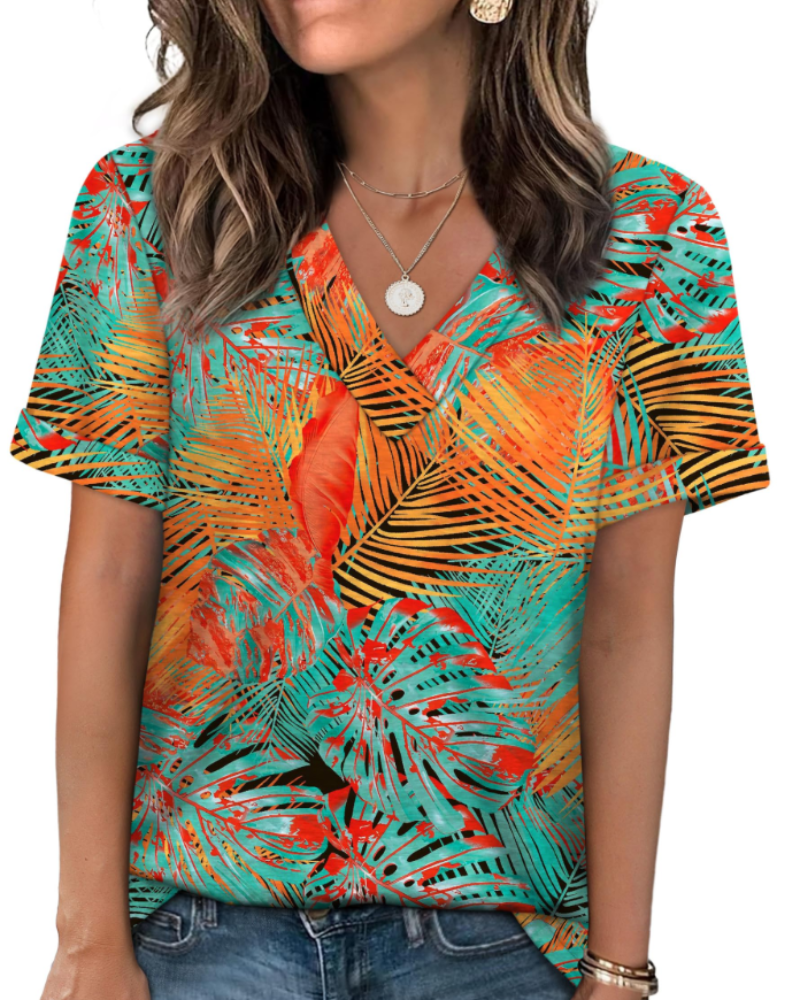 Elowin T-Shirt for Women – Casual Chic V-Neck Top, Comfortable Cut & Breathable Fabric, Summer