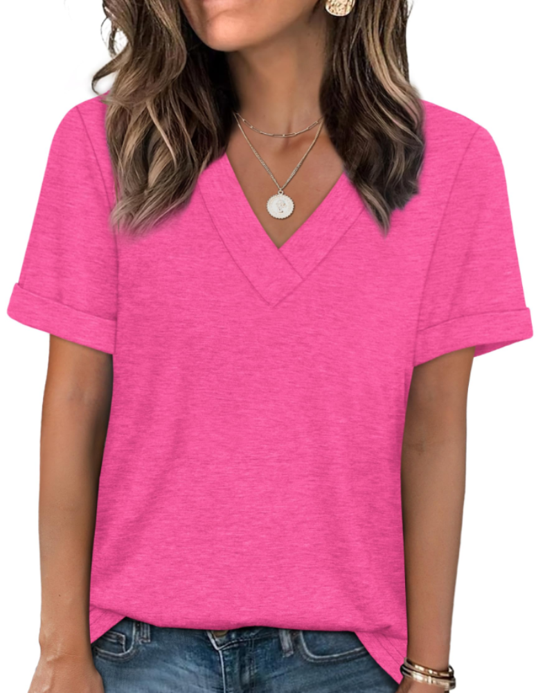 Elowin T-Shirt for Women – Casual Chic V-Neck Top, Comfortable Cut & Breathable Fabric, Summer