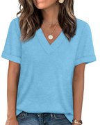 Elowin T-Shirt for Women – Casual Chic V-Neck Top, Comfortable Cut & Breathable Fabric, Summer