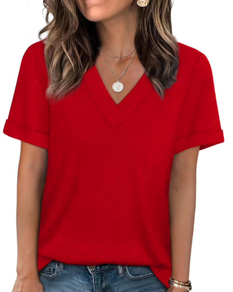 Elowin T-Shirt for Women – Casual Chic V-Neck Top, Comfortable Cut & Breathable Fabric, Summer