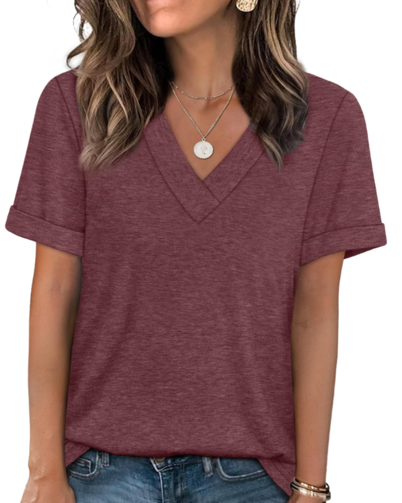 Elowin T-Shirt for Women – Casual Chic V-Neck Top, Comfortable Cut & Breathable Fabric, Summer